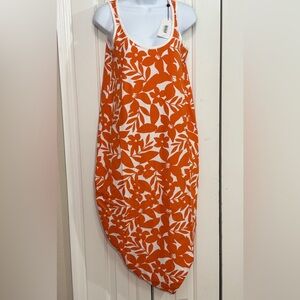 Universal Standard Pima Cotton Asymmetrical Tank Dress Orange Floral 4XS